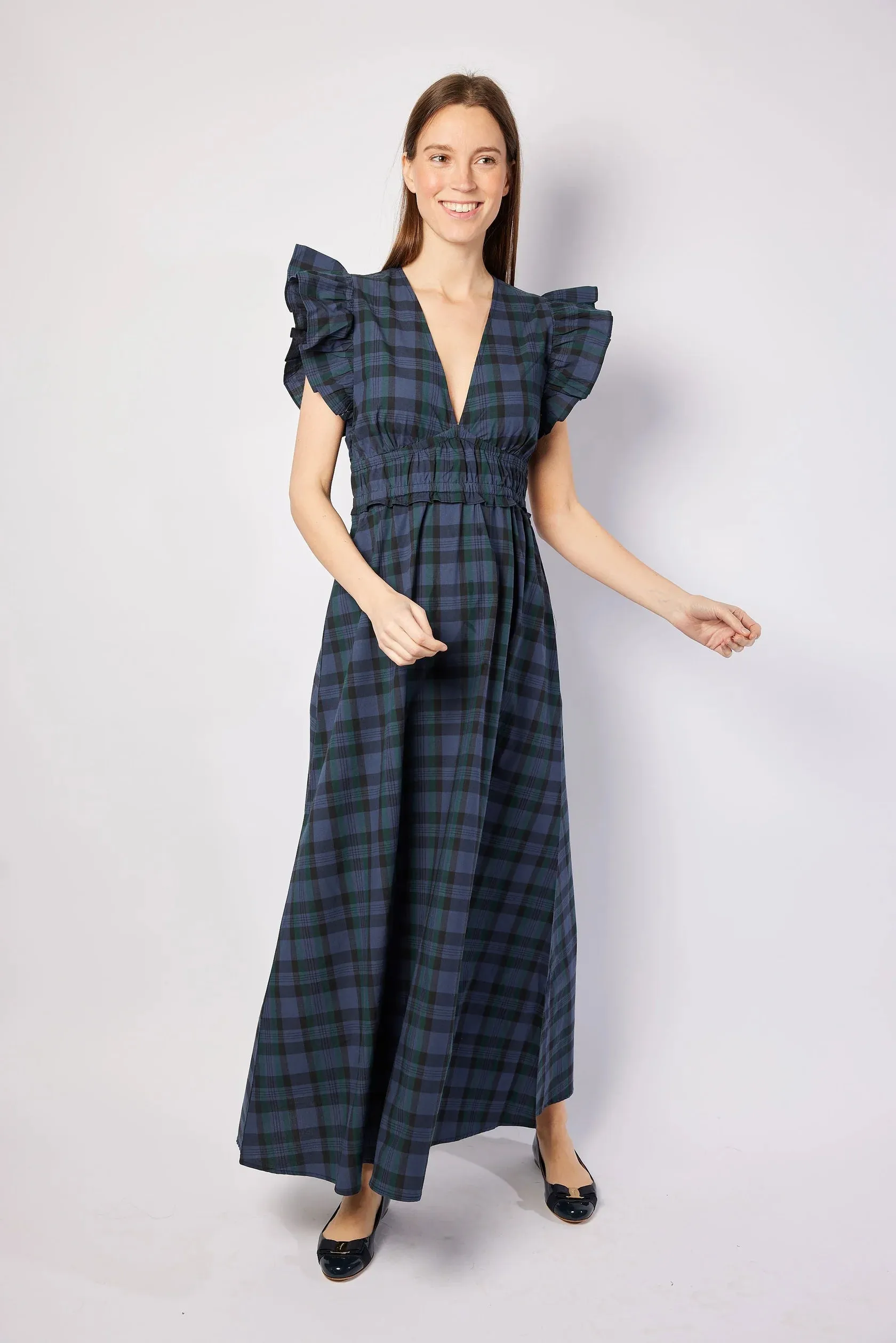Blackwatch Tartan V-Neck Flutter Sleeve Maxi sold by Beau & Ro product image thumbnail 3