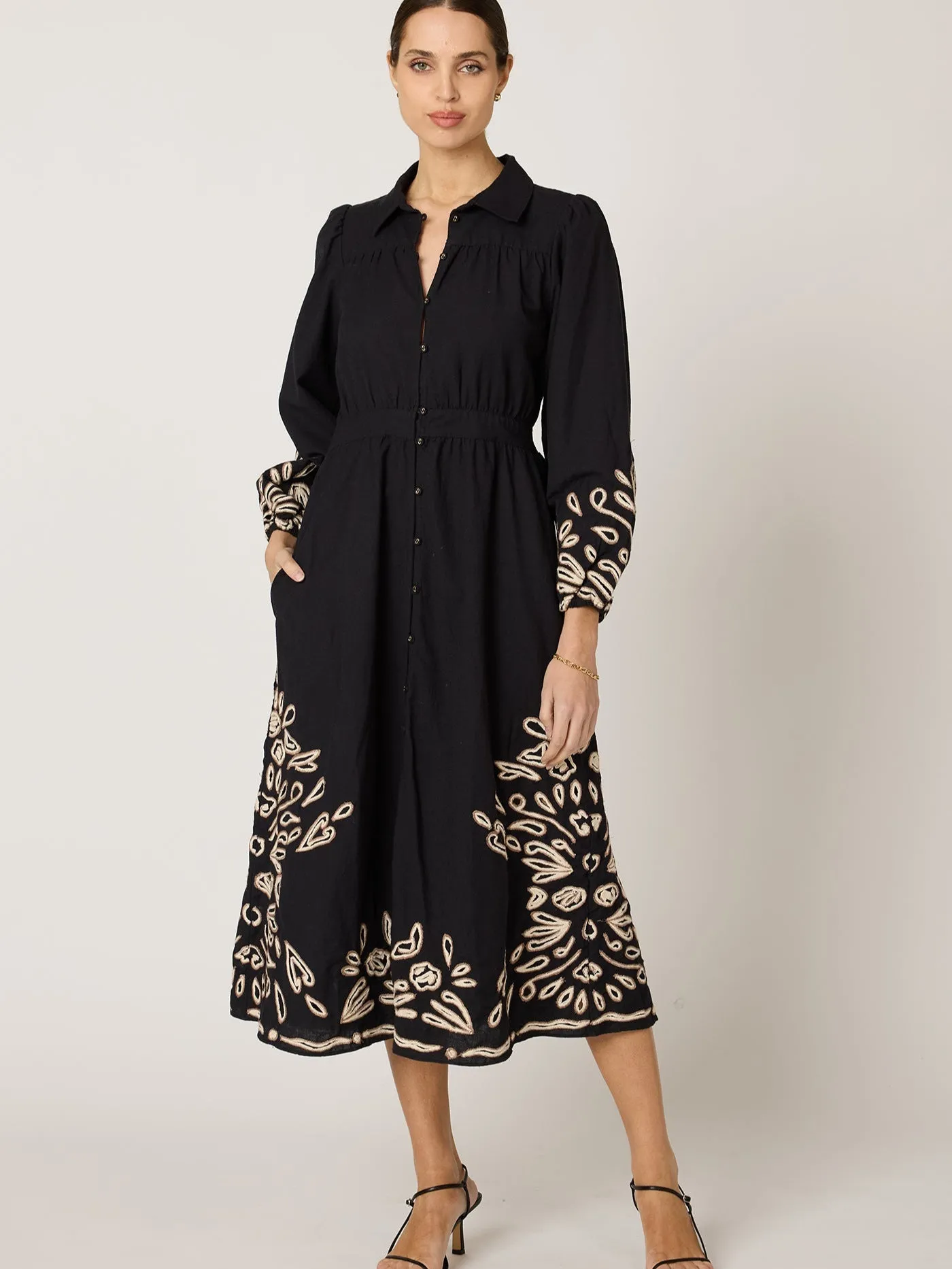 Elyse Midi Dress in Black / Ivory sold by Beau & Ro