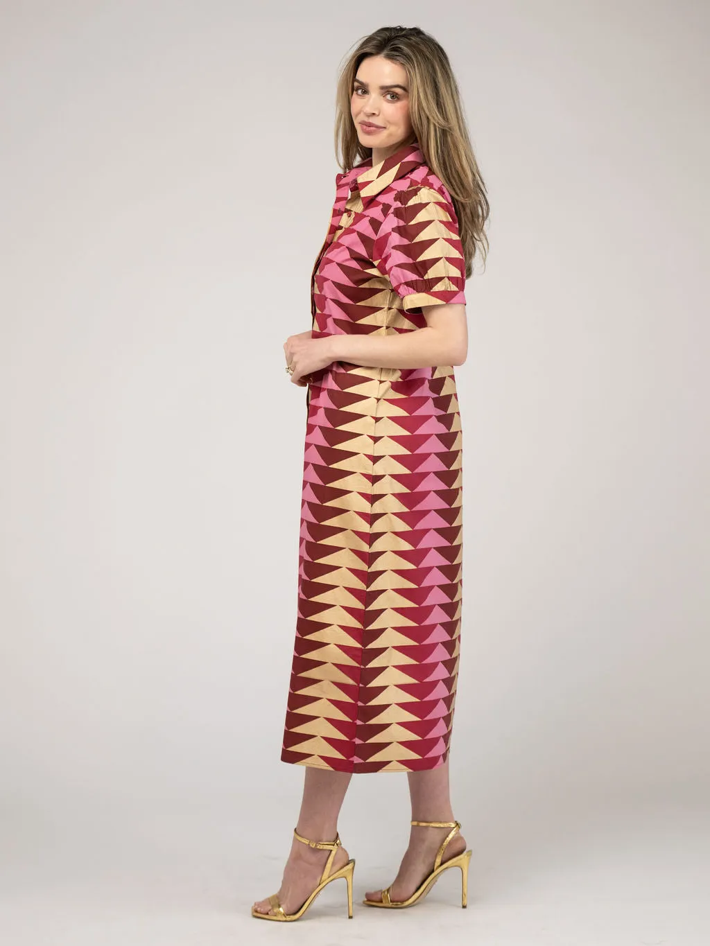 The Kris Dress | Cranberry Bagru Triangle sold by Beau & Ro product image thumbnail 3
