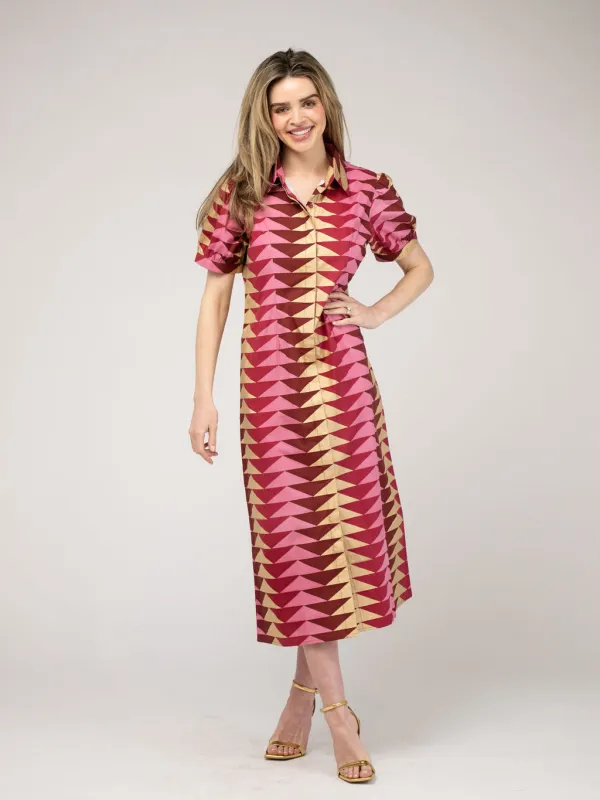 The Kris Dress | Cranberry Bagru Triangle sold by Beau & Ro