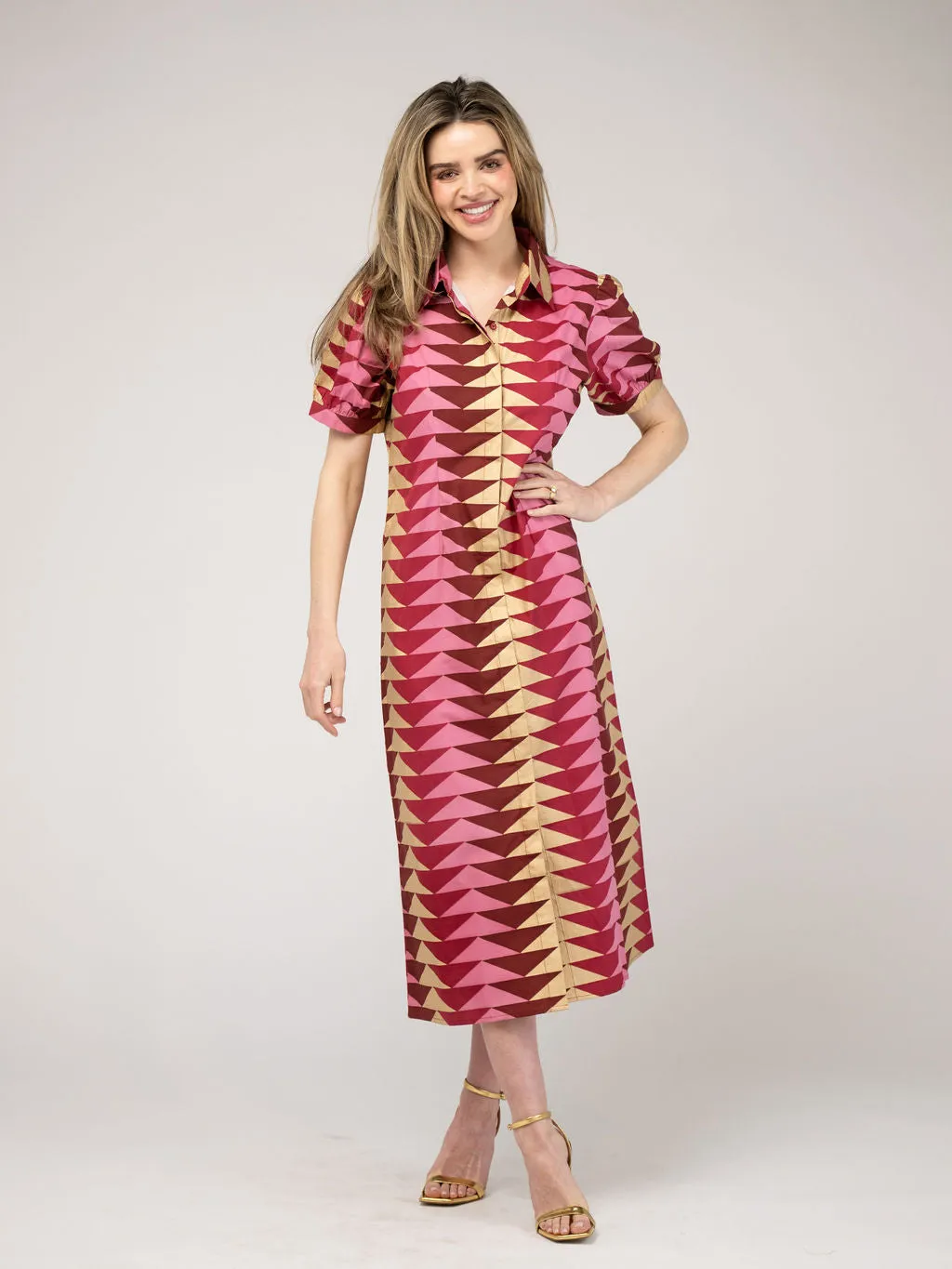 The Kris Dress | Cranberry Bagru Triangle sold by Beau & Ro