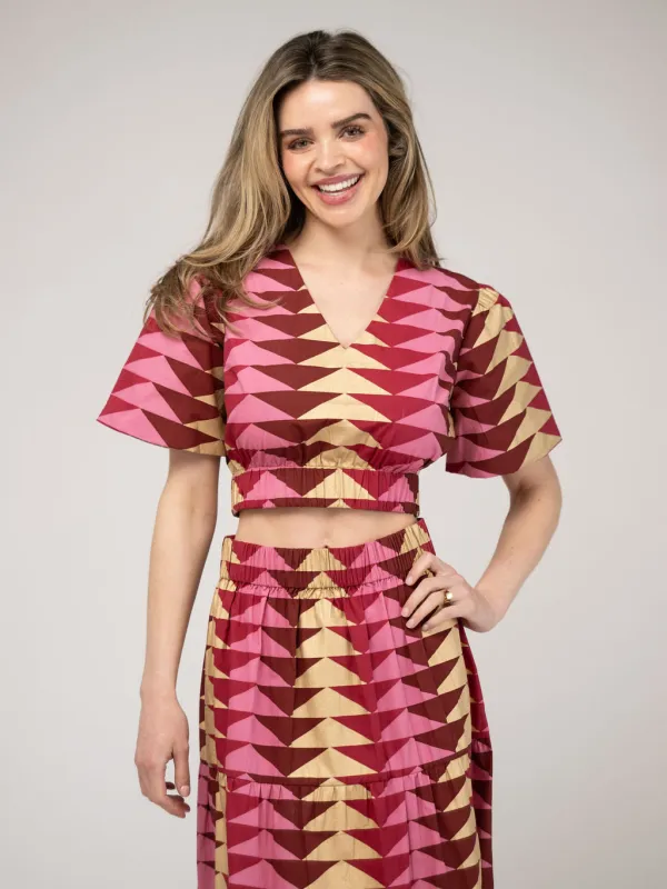 The Abby Top | Cranberry Bagru Triangle sold by Beau & Ro
