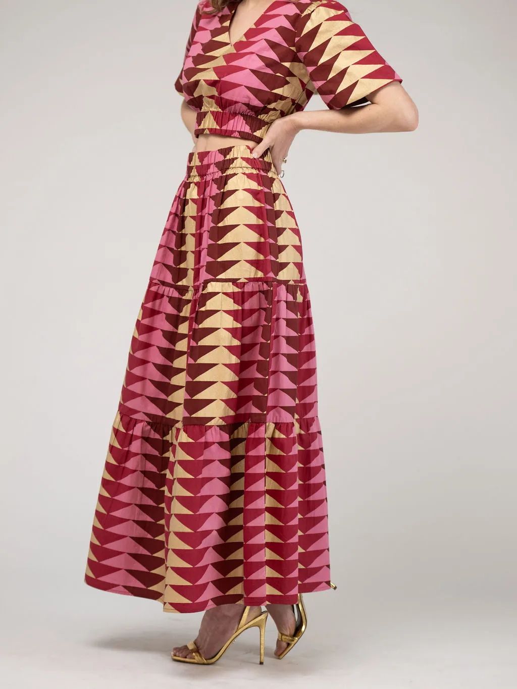 The Abby Skirt | Cranberry Bagru Triangle sold by Beau & Ro product image thumbnail 3