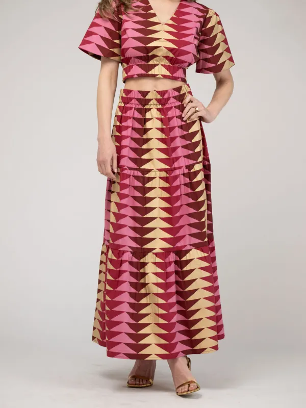 The Abby Skirt | Cranberry Bagru Triangle sold by Beau & Ro