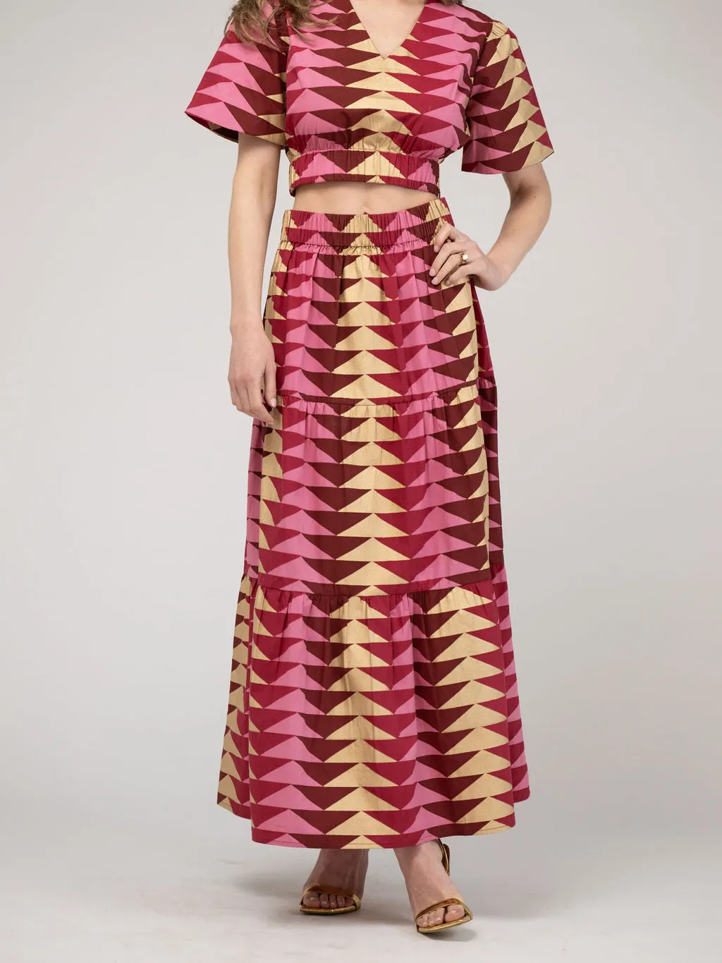 The Abby Skirt | Cranberry Bagru Triangle sold by Beau & Ro