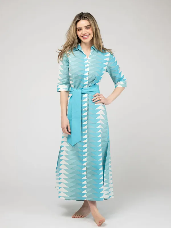 The Eloise Dress | Aqua Bagru Triangle sold by Beau & Ro