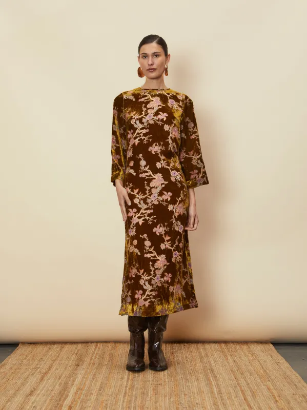 Bianca Velvet Midi Dress in Hydrangea sold by Beau & Ro