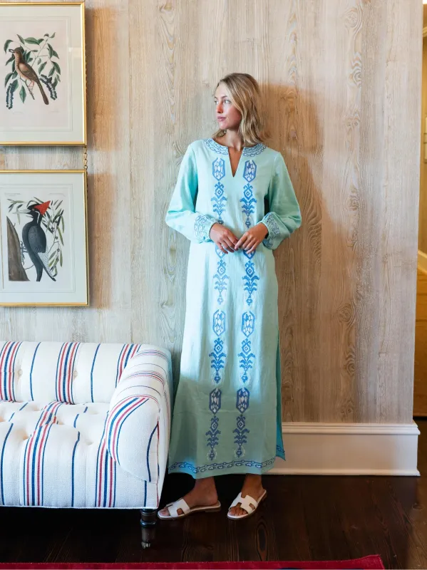 Mint Embroidered Caftan sold by Beau & Ro