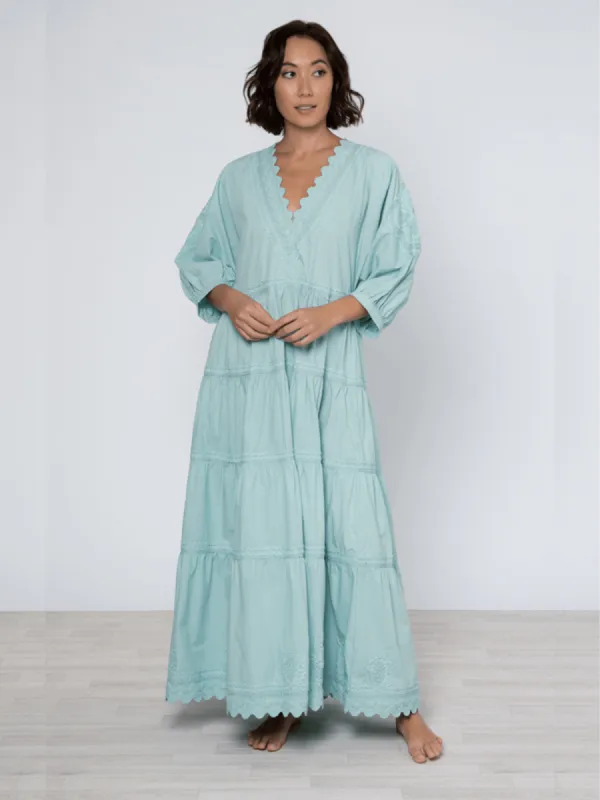Sage Poplin Maxi Dress w/ Ric Rac Embroidery sold by Beau & Ro