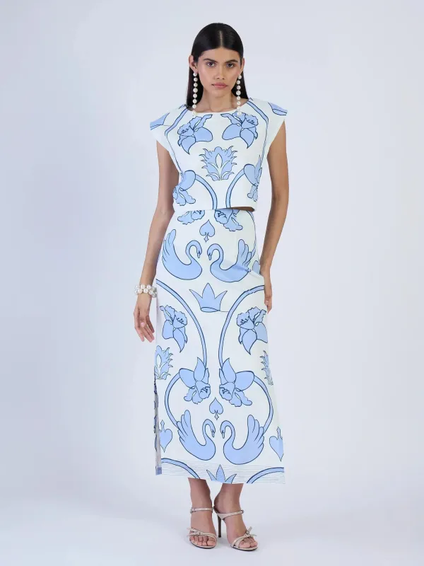 Aspen Skirt in Monaco Celeste sold by Beau & Ro