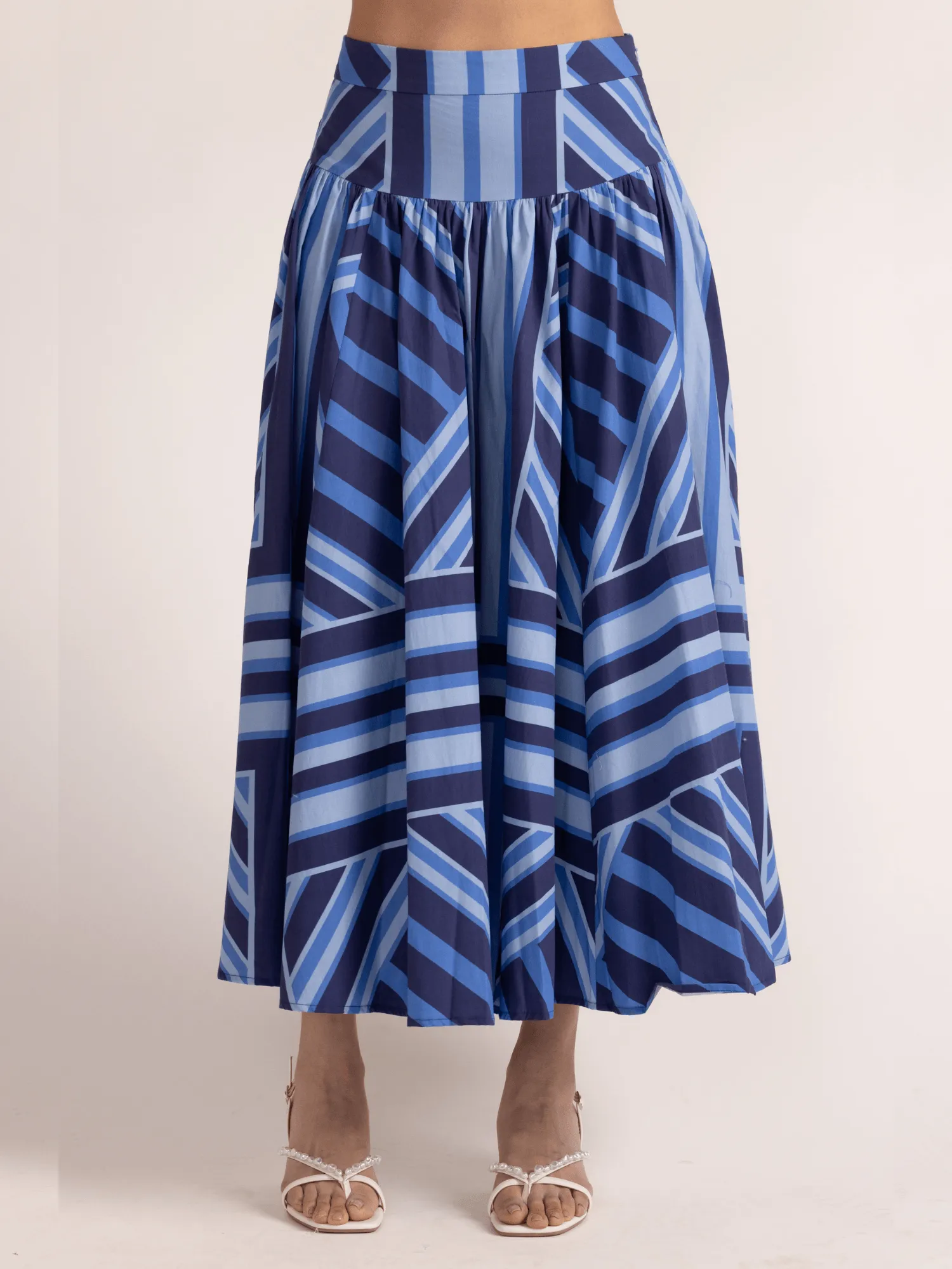 Edith Skirt in Blue Geo Stripe sold by Beau & Ro