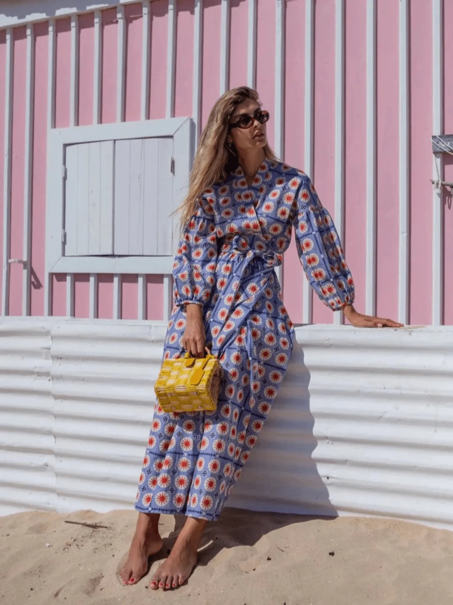 Simona Cross-Chest Dress in Poppy Sun sold by Beau & Ro