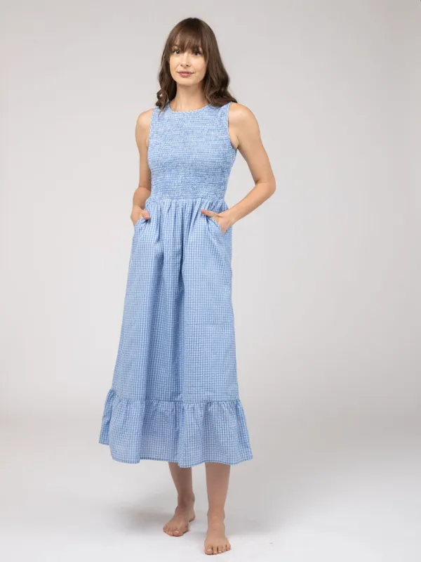 The Margot Dress | Blue Check Seersucker made by Beau & Ro