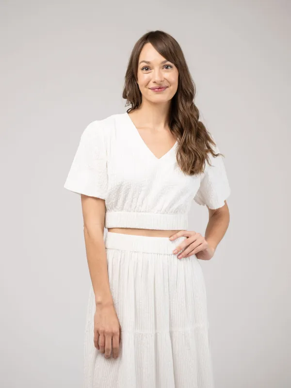 The Abby Top | White Seersucker sold by Beau & Ro