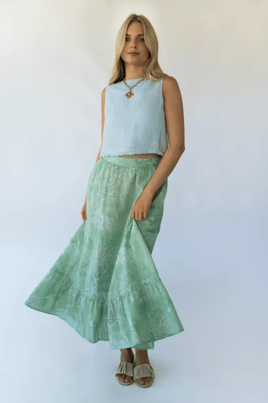 Florence Maxi Skirt in Green Watercolor sold by Beau & Ro