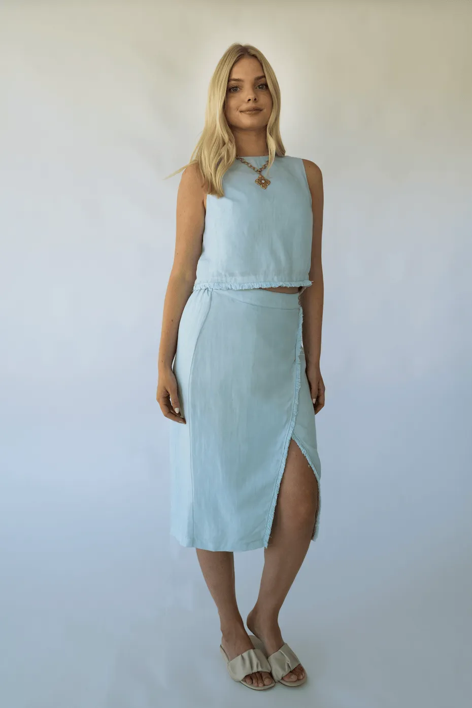 Michelle Faux Wrap Skirt in Pool sold by Beau & Ro product image thumbnail 2