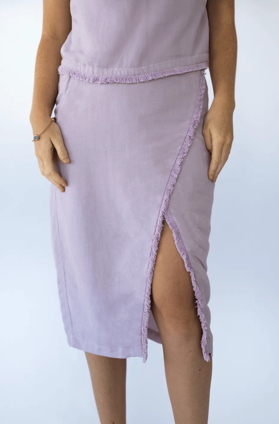 Michelle Faux Wrap Skirt in Lilac sold by Beau & Ro product image thumbnail 2