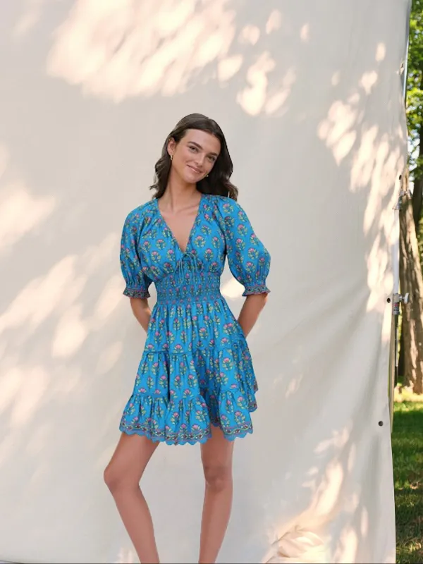 Greyson Floral Bouquet Blockprint Mini Dress sold by Beau & Ro