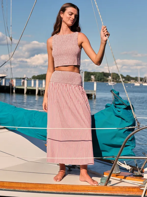 Garnet Red Stripe Shirting Midi Skirt Set made by Beau & Ro