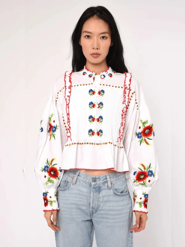 Florinda Top in May Morris Emboridery sold by Beau & Ro