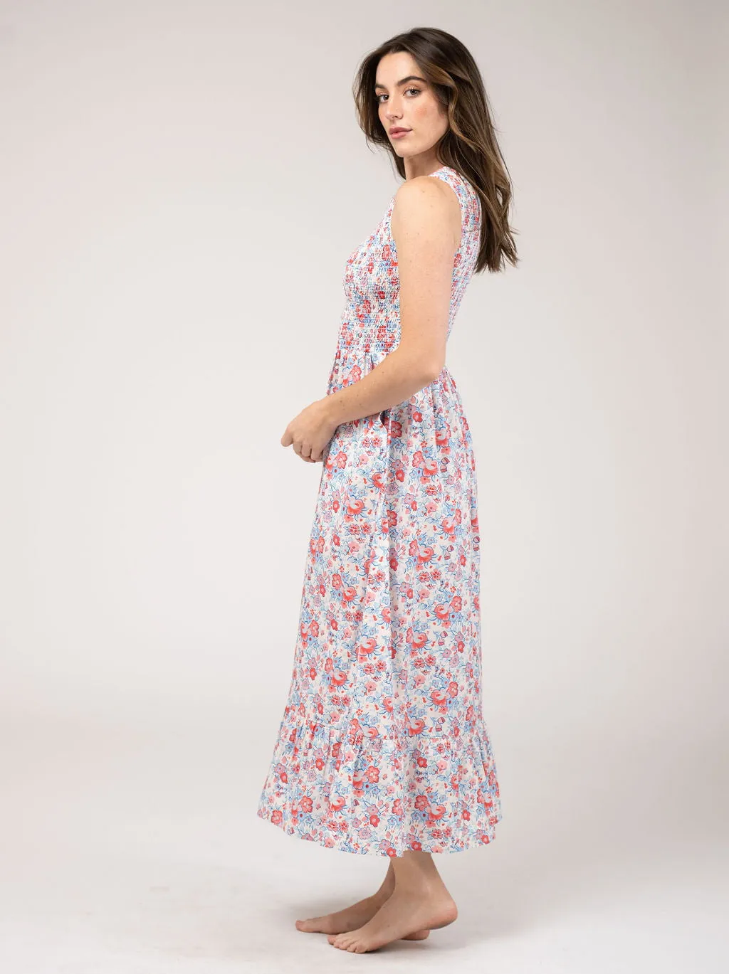 The Margot Dress in Pink & Blue Garden sold by Beau & Ro product image thumbnail 3