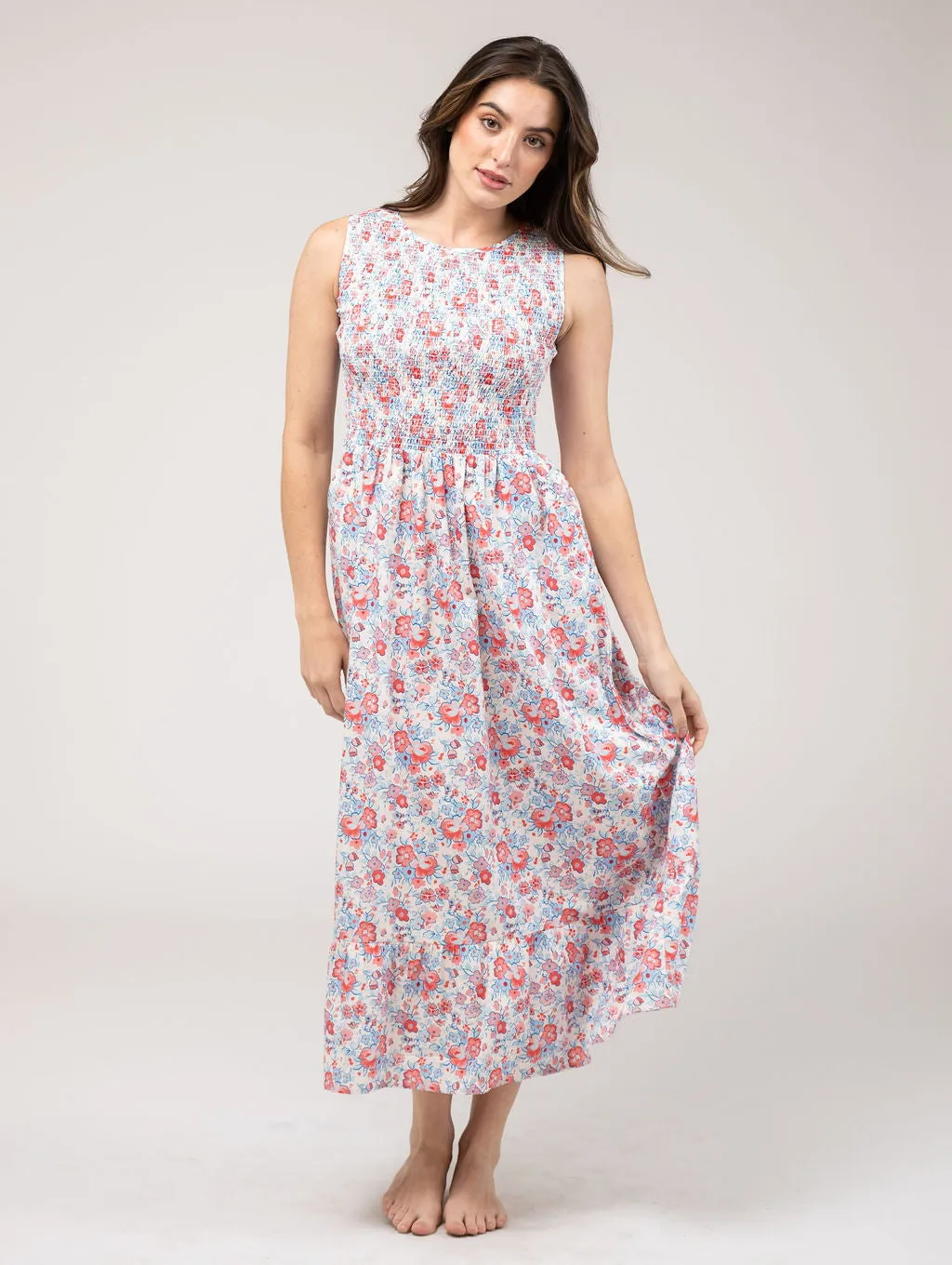 The Margot Dress in Pink & Blue Garden sold by Beau & Ro product image thumbnail 2