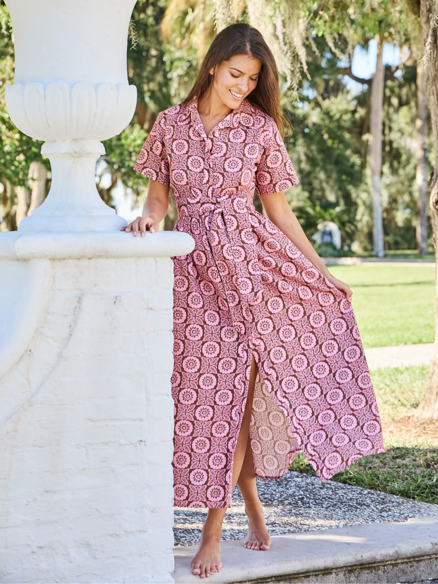 The Elle Maxi Dress | Pink Flower Check sold by Beau & Ro product image thumbnail 2