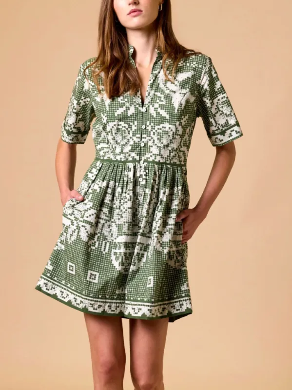 Starling Mini Dress in Verdant Flight sold by Beau & Ro