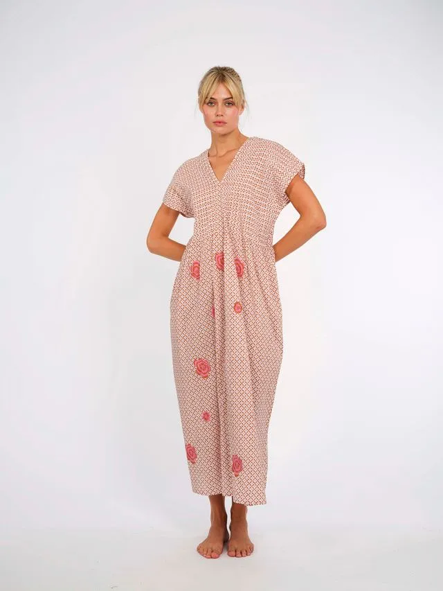 Sea Cale Dress in Dotty Mustard and Peony Embroidery sold by Beau & Ro product image thumbnail 3