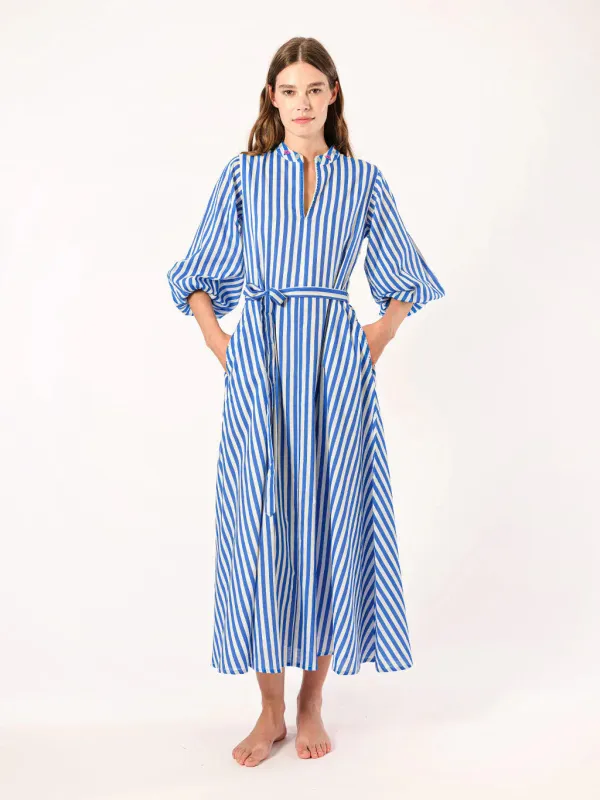 Marigold Dress in Blue Stripes made by Beau & Ro