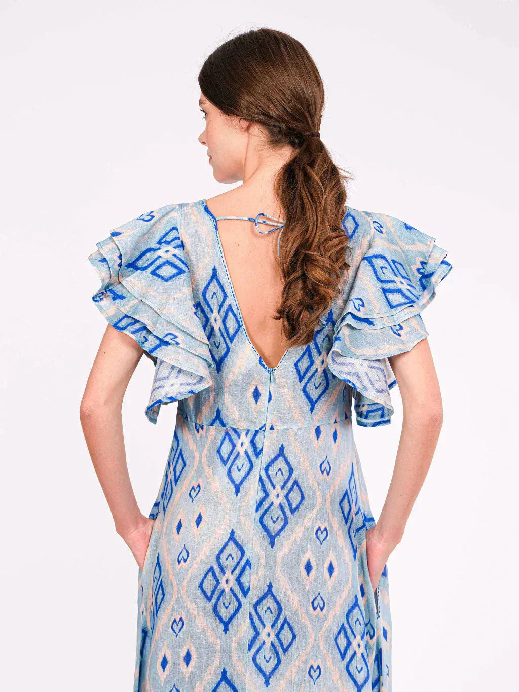 Belladonna Dress in Blue Ikat sold by Beau & Ro product image thumbnail 5