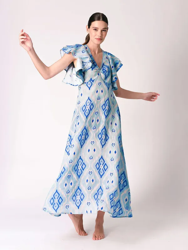 Belladonna Dress in Blue Ikat made by Beau & Ro
