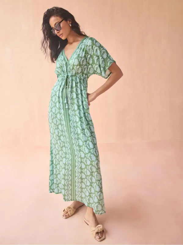Pia Caftan in Marlie Matcha sold by Beau & Ro