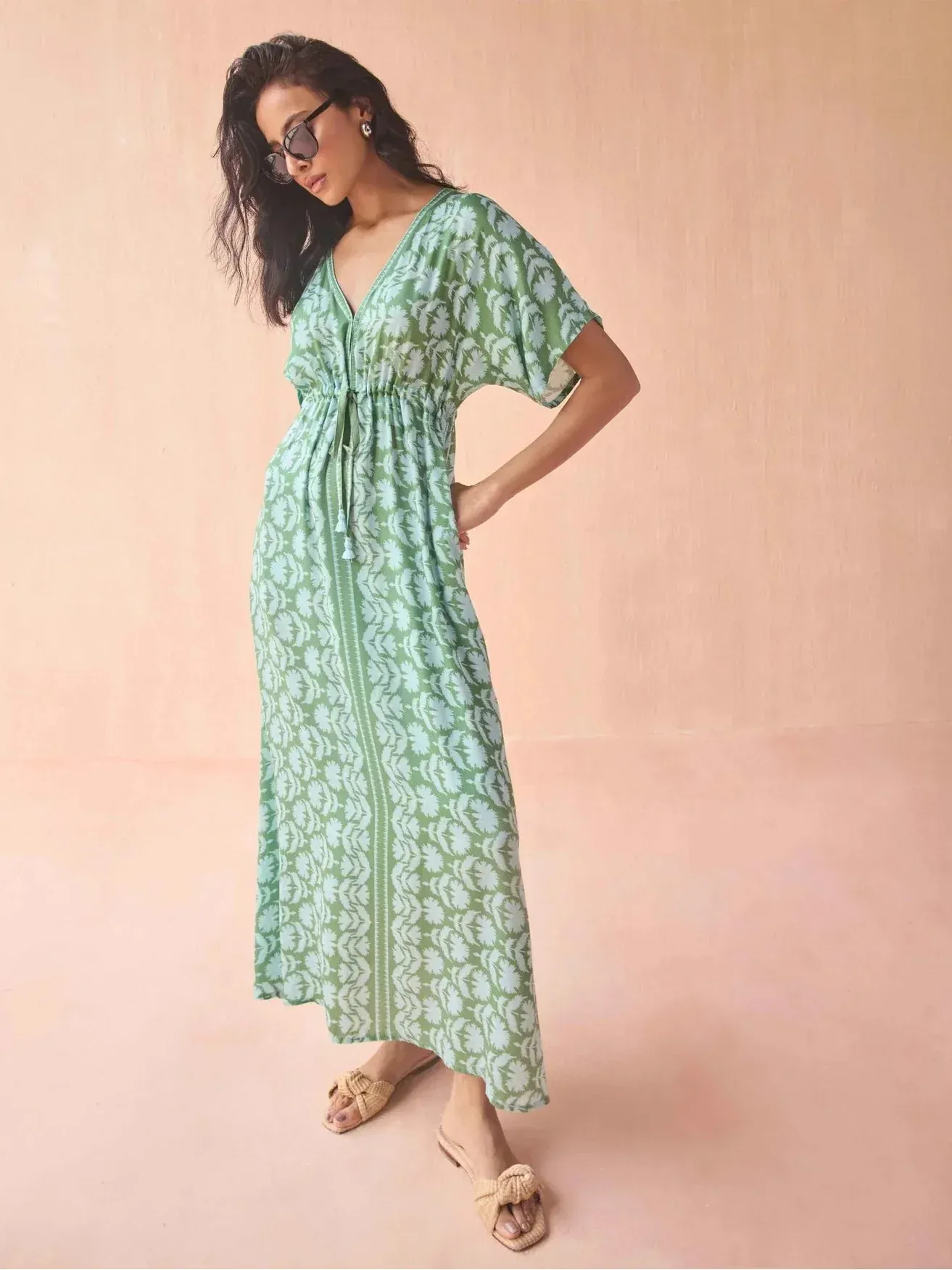 Pia Caftan in Marlie Matcha sold by Beau & Ro