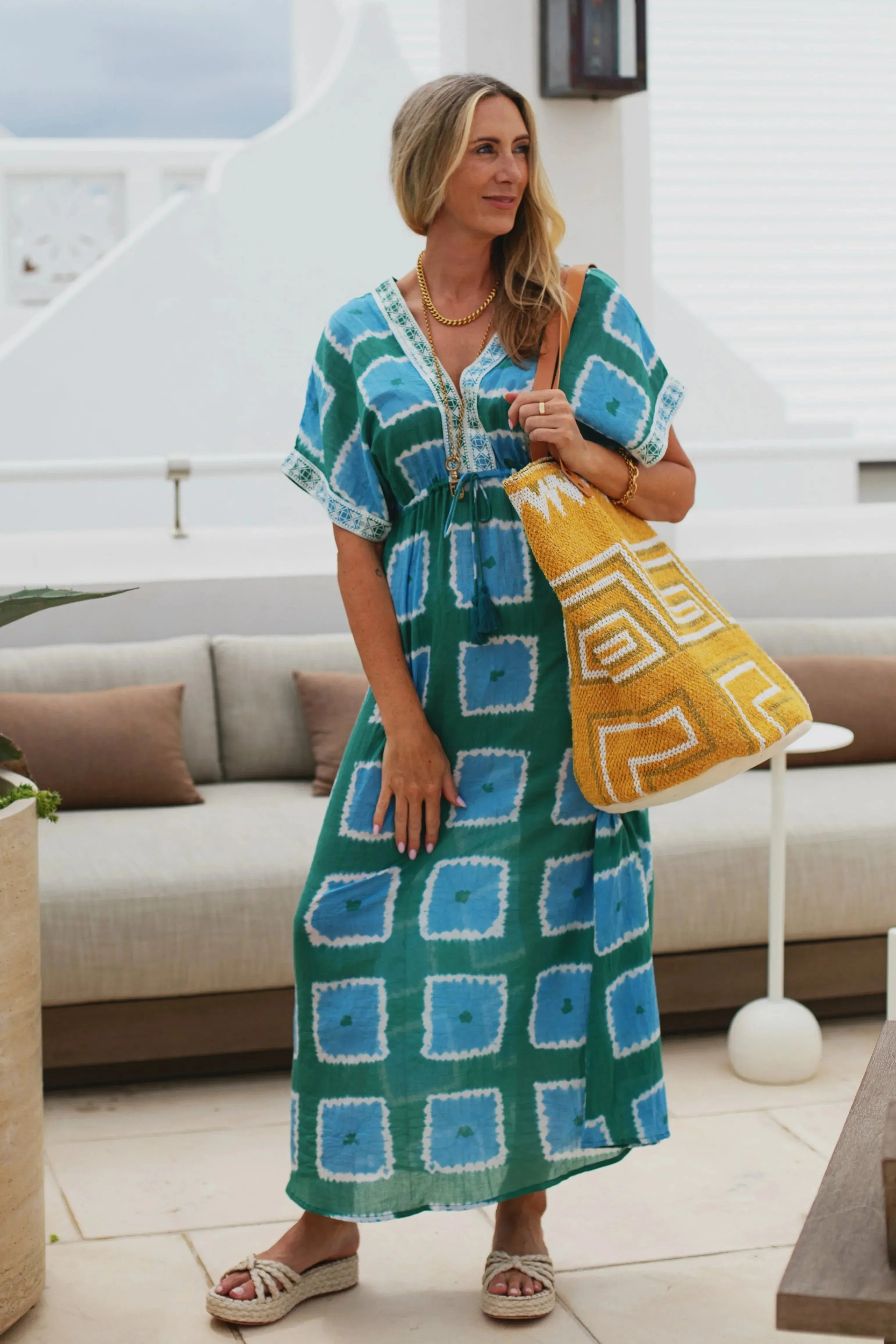 Kate Maxi Caftan with Embroidery in Blue/Green Tie Dye sold by Beau & Ro product image thumbnail 3