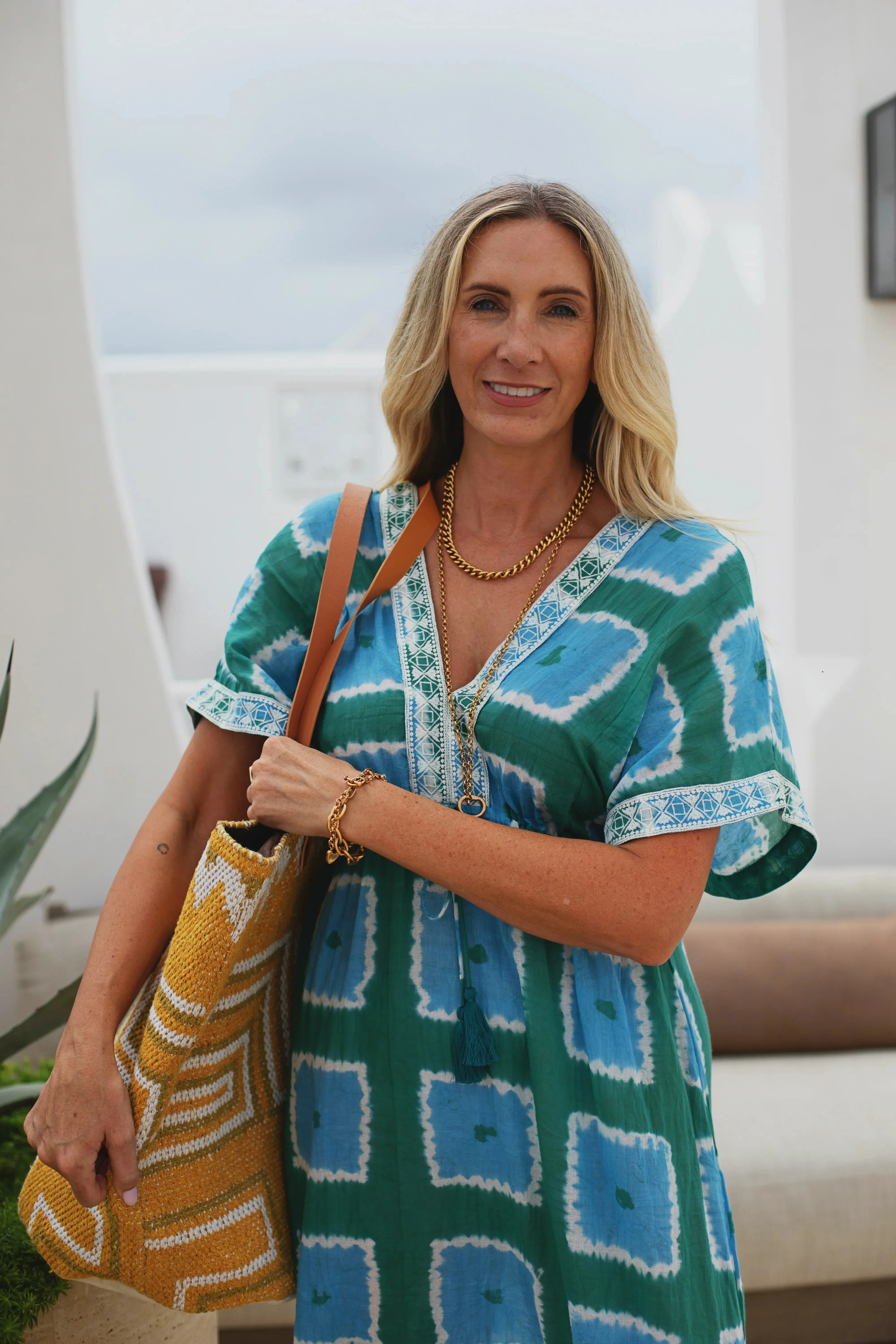 Kate Maxi Caftan with Embroidery in Blue/Green Tie Dye sold by Beau & Ro product image thumbnail 4