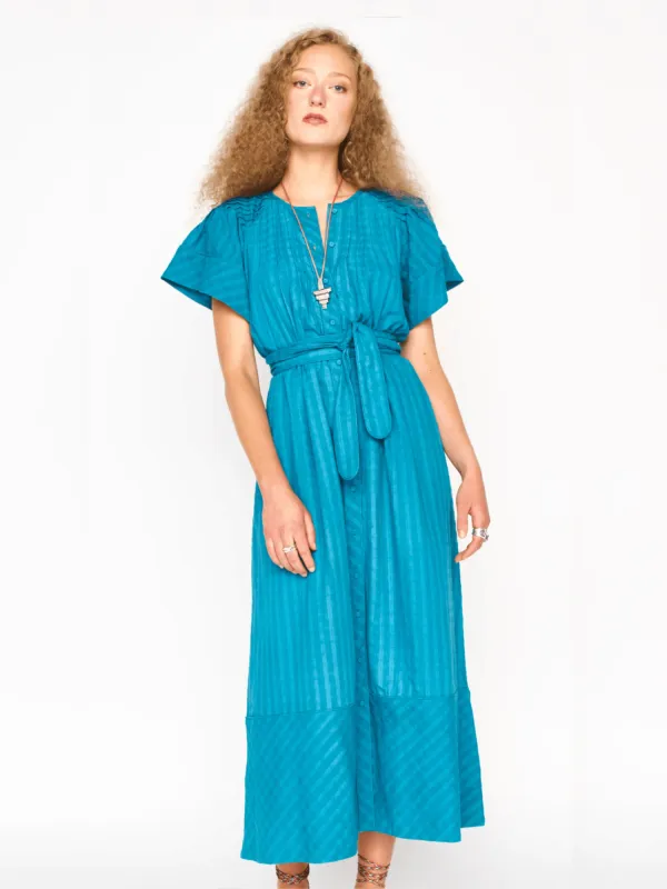 Vienna Pintuck Dress in Azure Dobby made by Mirth