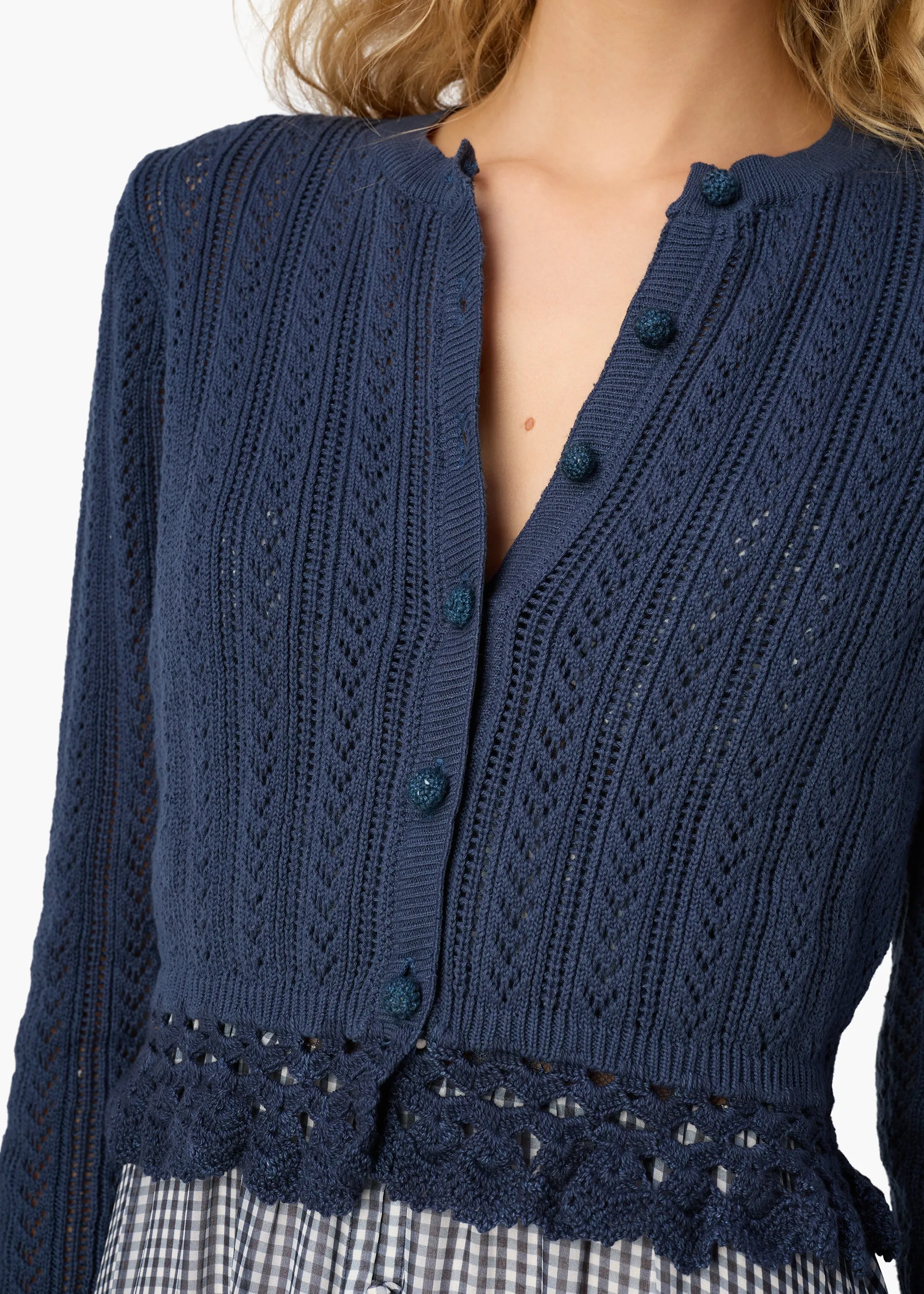Lilibeth Pointelle Cardigan in Moody Blue sold by Beau & Ro product image thumbnail 3