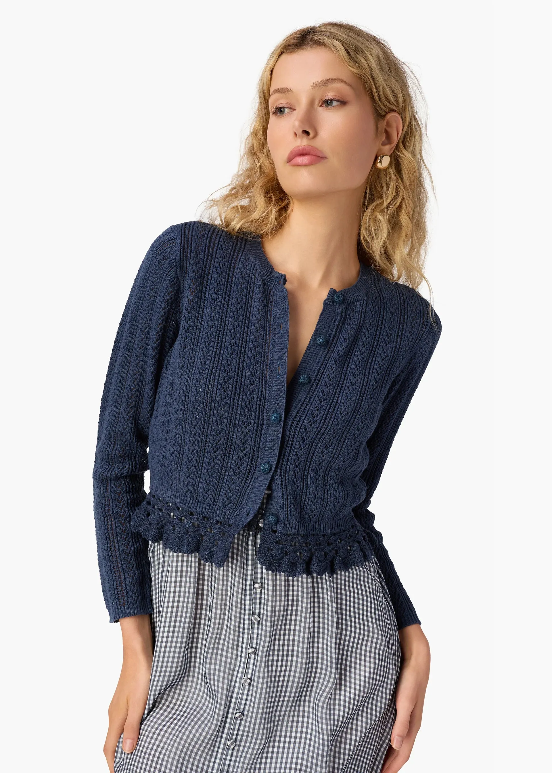 Lilibeth Pointelle Cardigan in Moody Blue sold by Beau & Ro product image thumbnail 2
