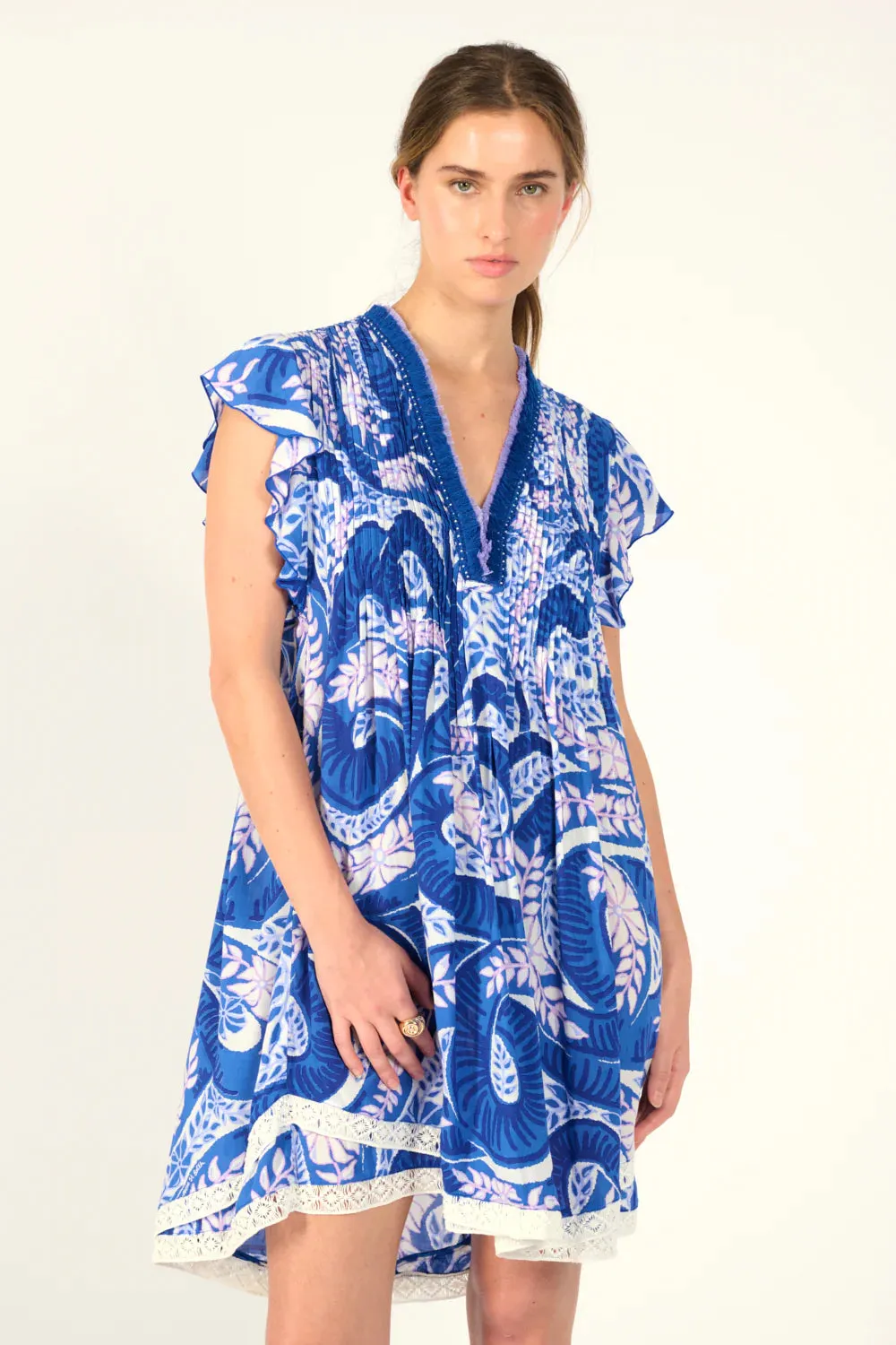 Sasha Mini Dress in Blue Holy Snake sold by Beau & Ro
