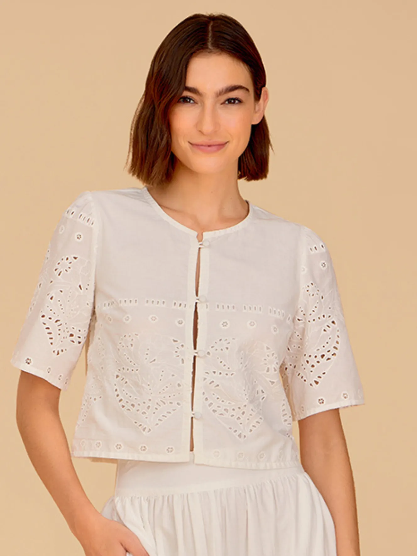 Heidi Top in White Embroidery sold by Beau & Ro