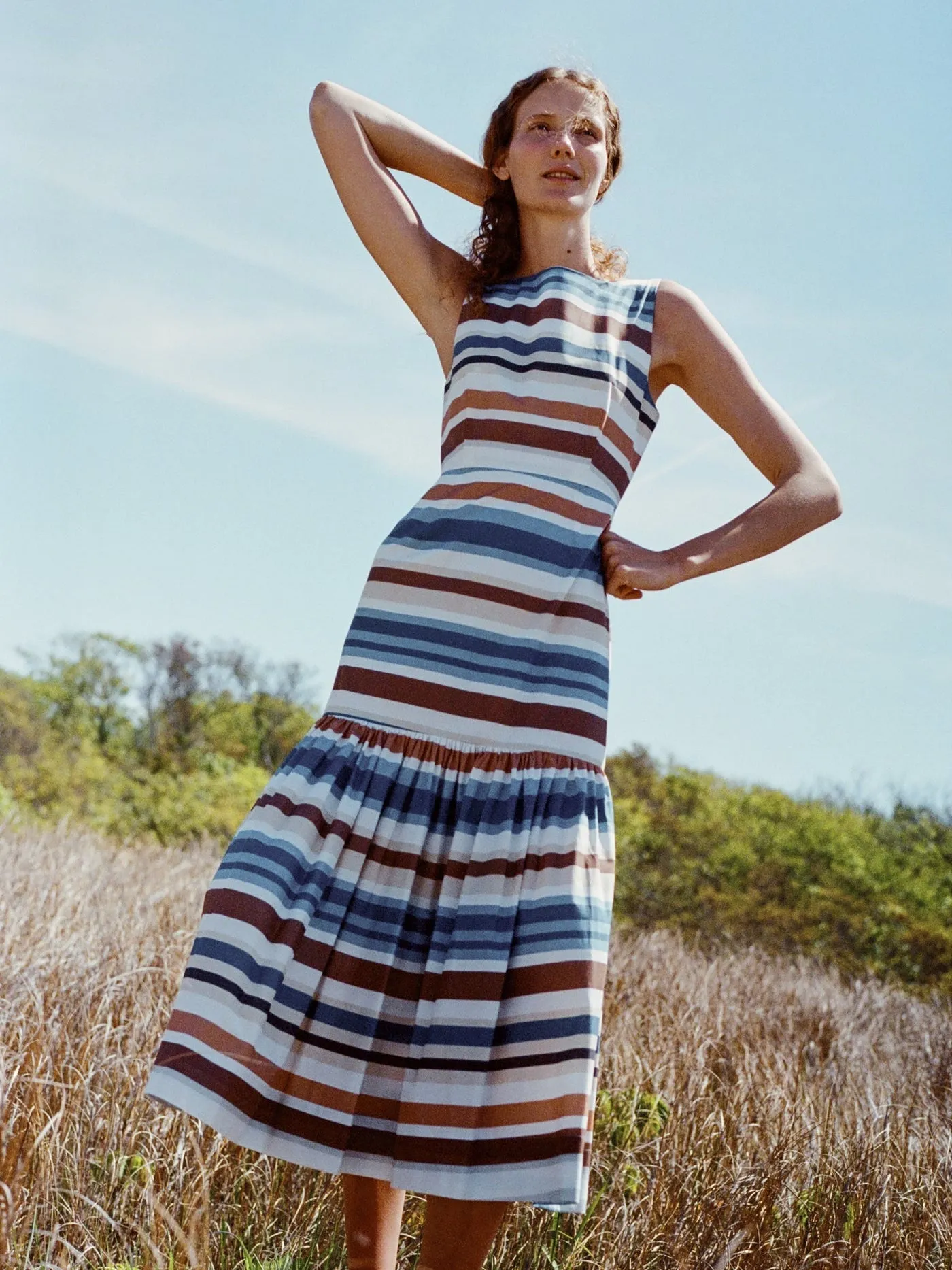 Low-Back Dress in Cool Stripe sold by Beau & Ro
