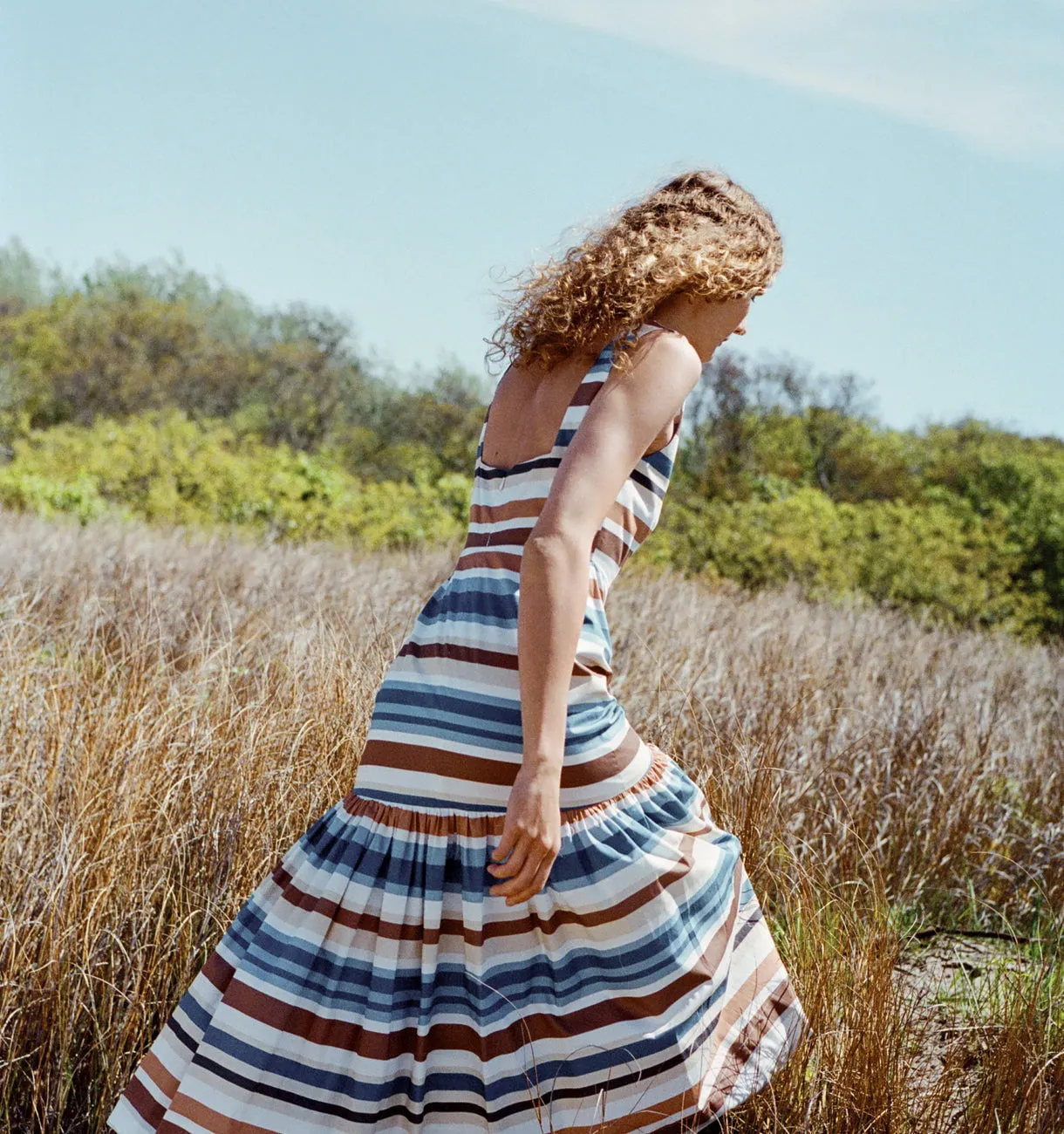 Low-Back Dress in Cool Stripe sold by Beau & Ro product image thumbnail 4