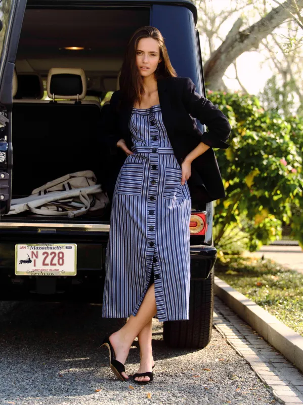Natalie Dress in Coastal Stripe made by Cartolina