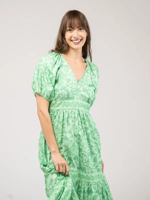 The Poppy Dress in Green Flore made by Beau & Ro