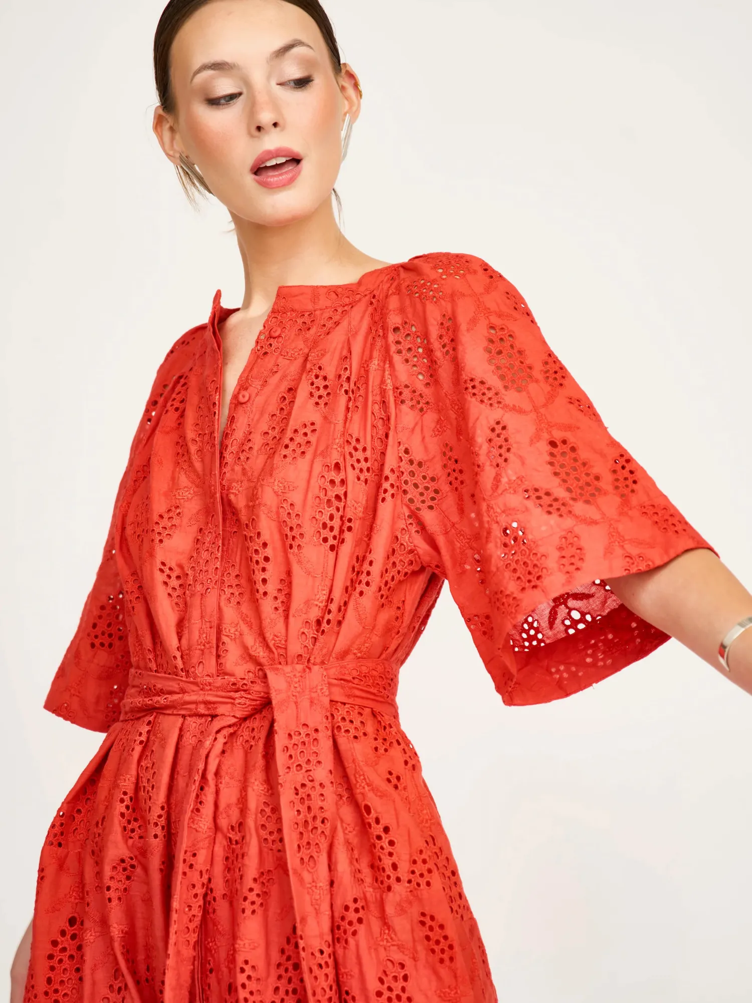 Somerset Dress in Chili Hyacinth Eyelet sold by Beau & Ro product image thumbnail 2