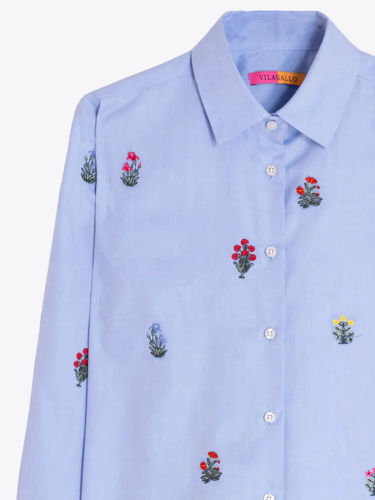 Blue Shirt with Embroidered Flowers sold by Beau & Ro product image thumbnail 4