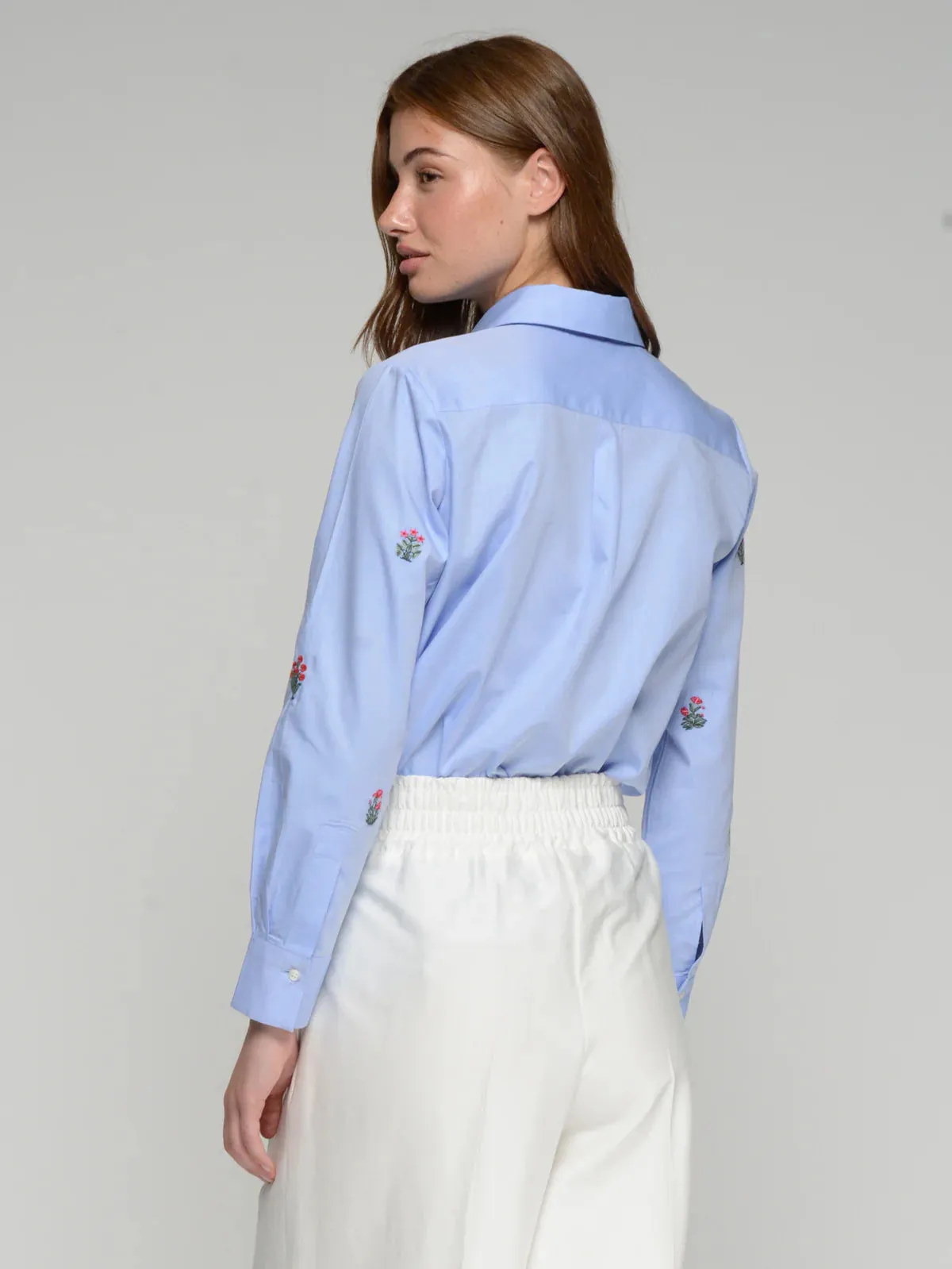 Blue Shirt with Embroidered Flowers sold by Beau & Ro product image thumbnail 2