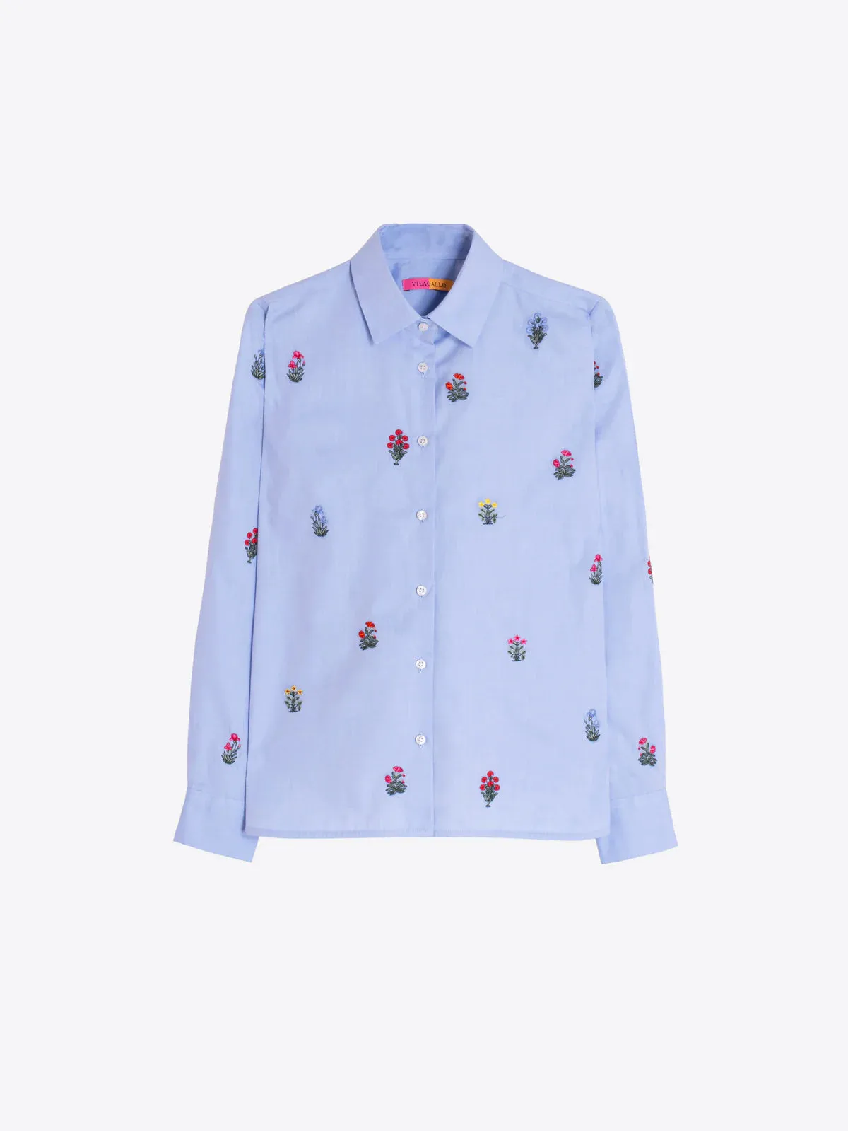 Blue Shirt with Embroidered Flowers sold by Beau & Ro product image thumbnail 3