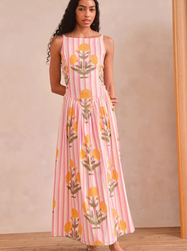 Kearney Dress in XL Floral Stripe Block Print made by SAYLOR